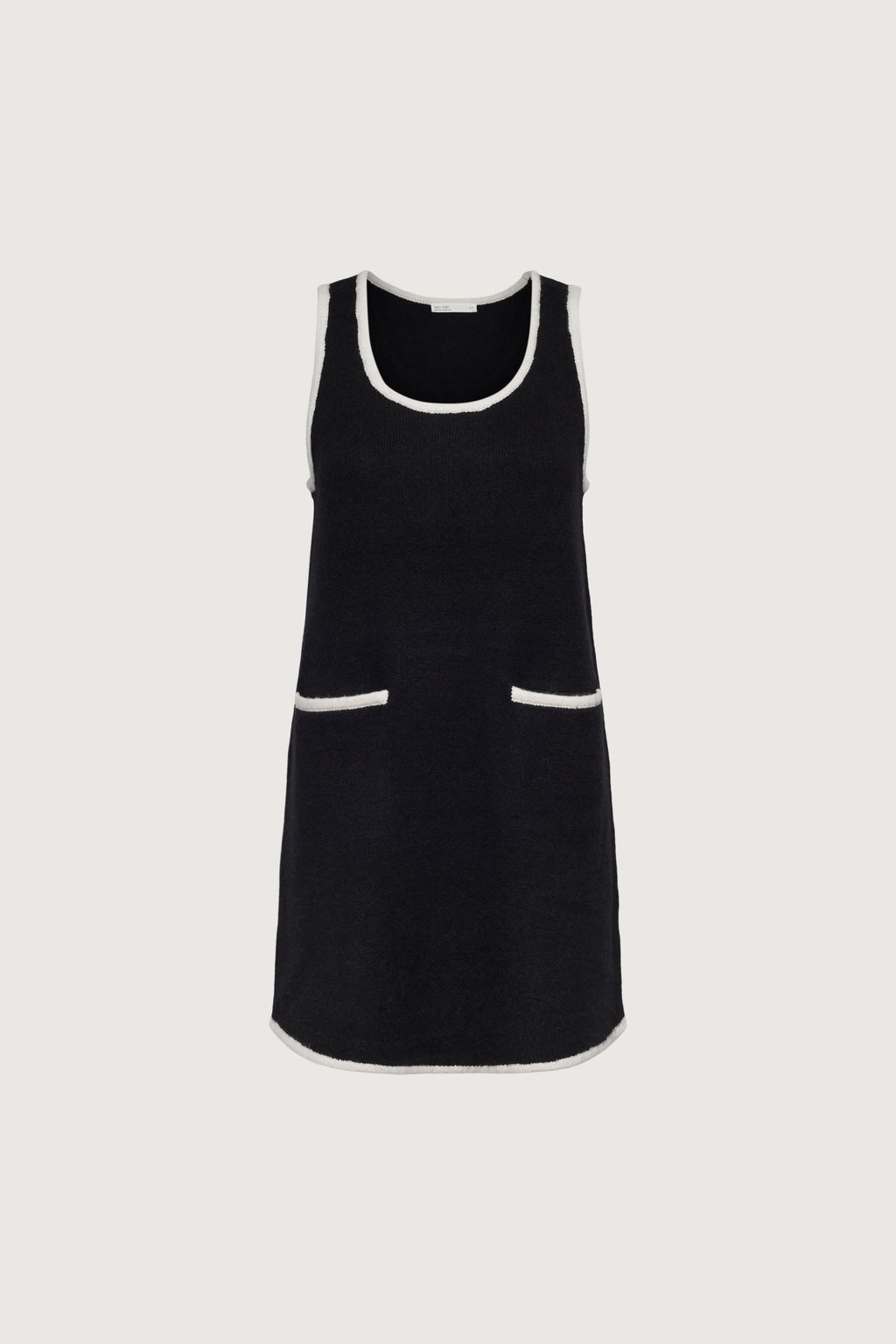 MINI-ROBE EN MAILLE SANS MANCHES À BORDURES CONTRASTÉES