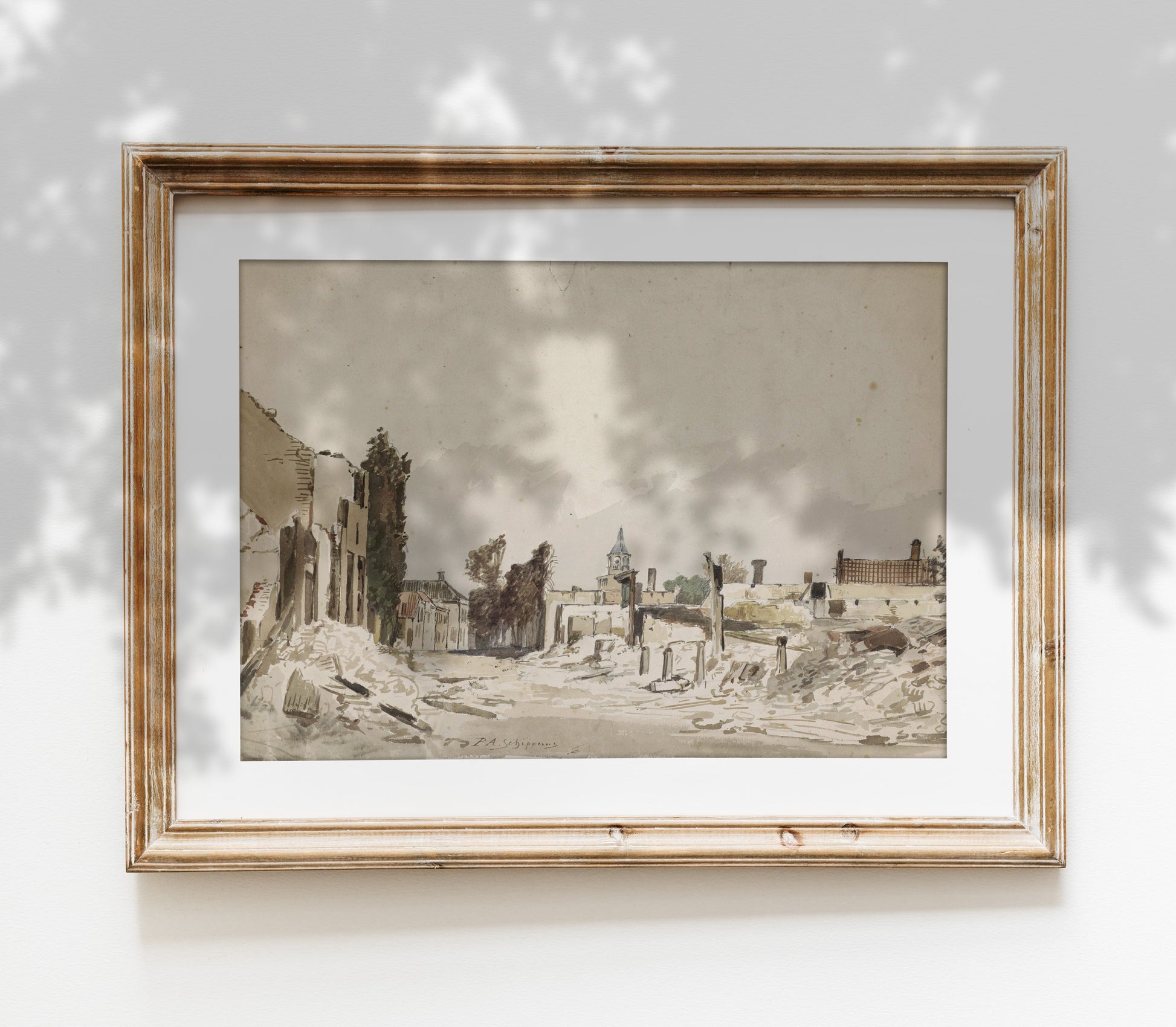 Estampe d'art de paysage neutre vintage L0113