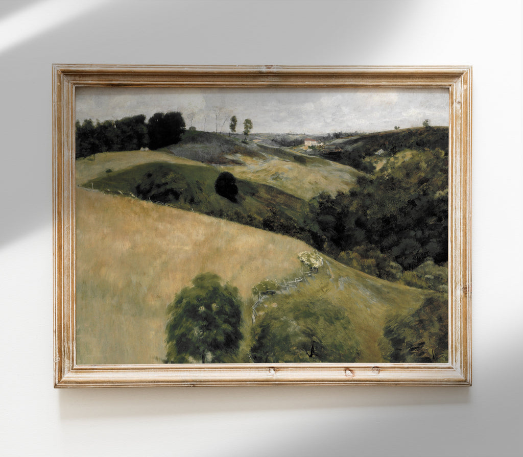 Peinture de paysage vintage | Art de colline aux tons terreux L228