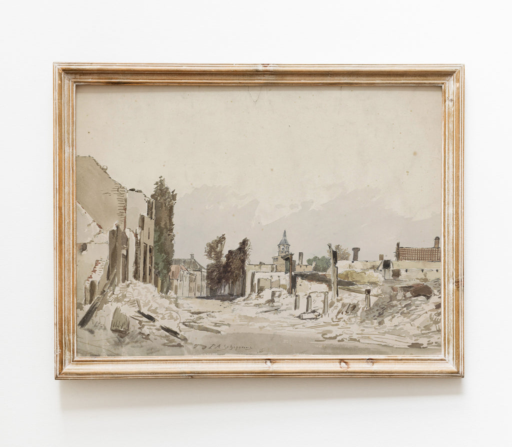 Estampe d'art de paysage neutre vintage L0113