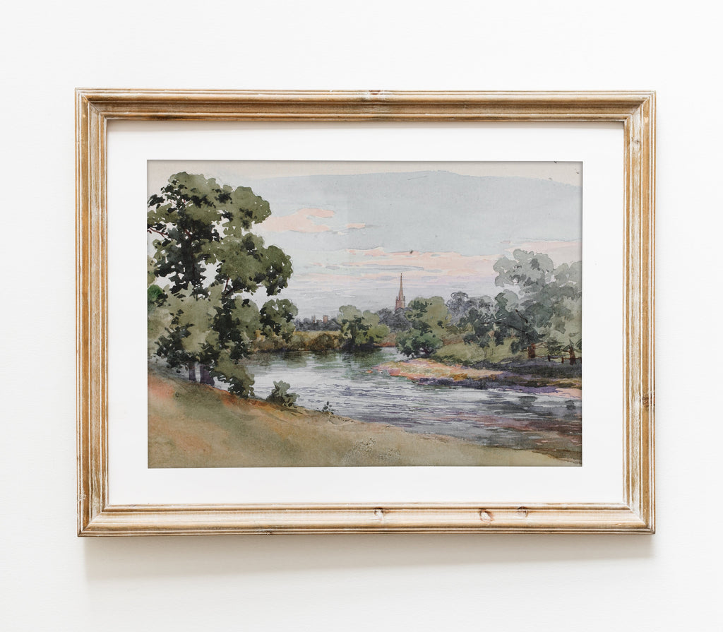 Estampe vintage de paysage fluvial L0128
