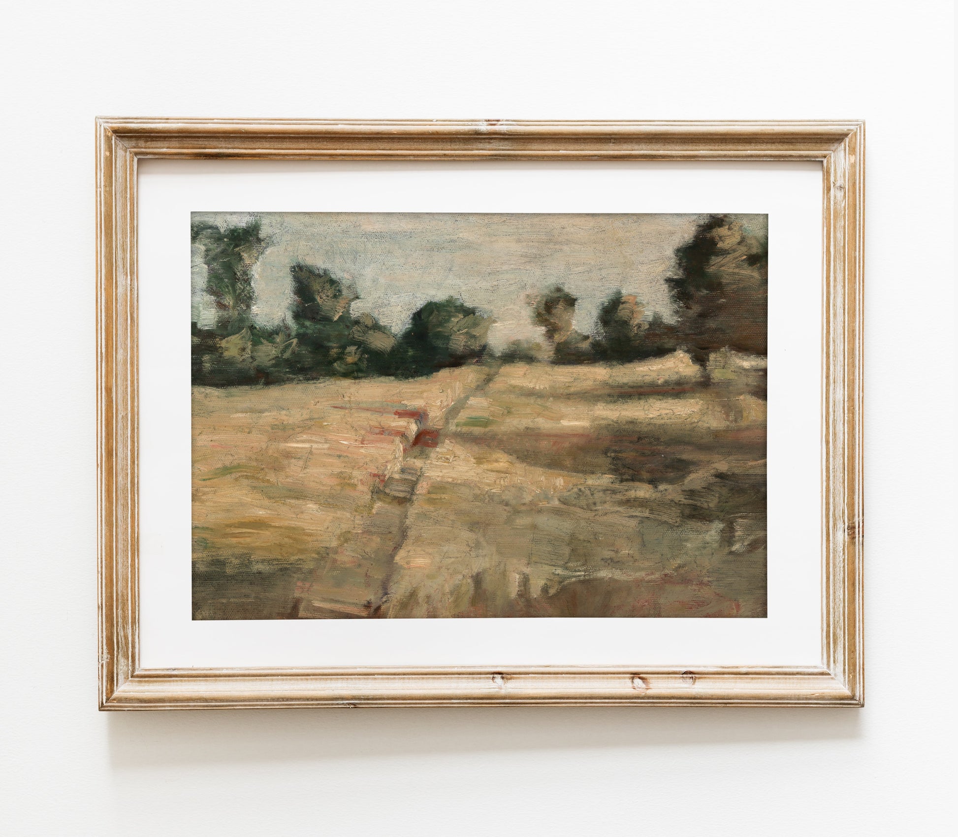 Estampe d'art vintage représentant un paysage de champs agricoles L0134