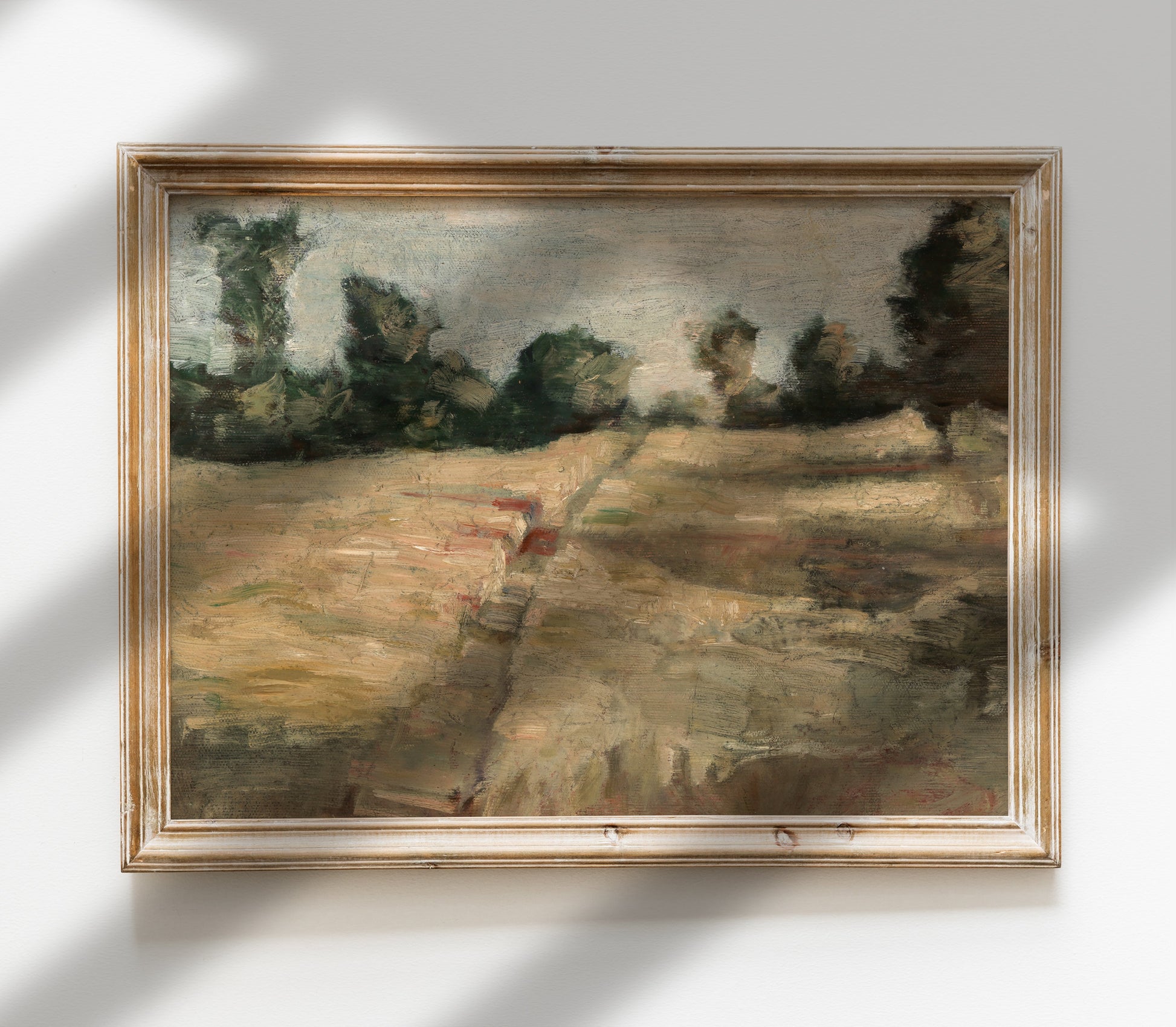 Estampe d'art vintage représentant un paysage de champs agricoles L0134