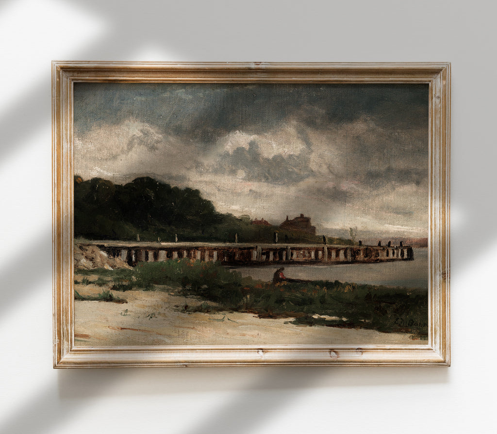 Estampe d'art vintage représentant un paysage marin mélancolique L0130