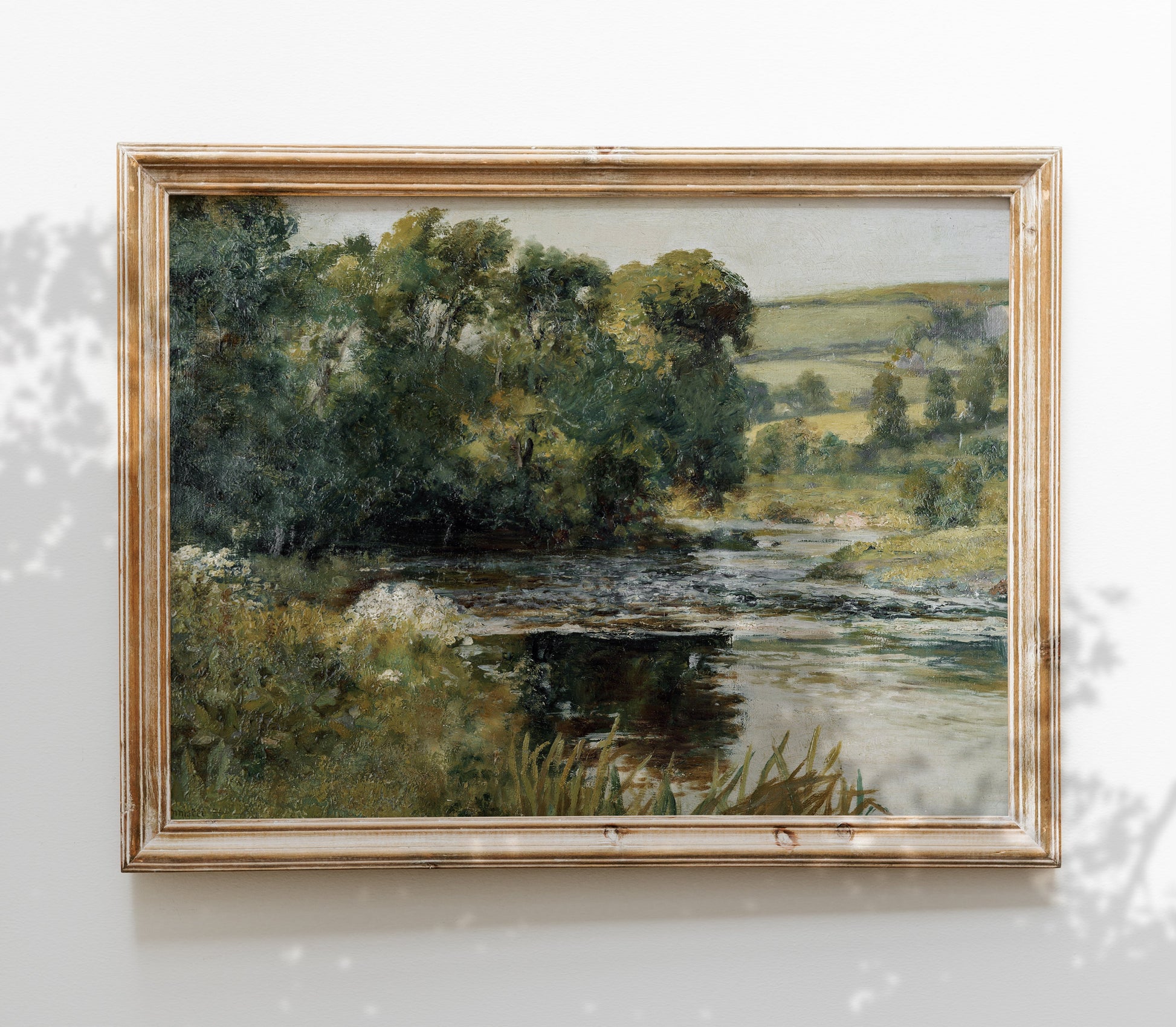Estampe d'art représentant un paysage de ruisseau de prairie vintage L0136