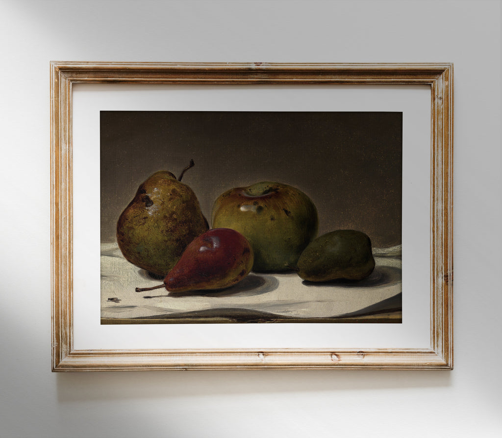 Estampe d'art vintage mélancolique nature morte aux fruits L0150