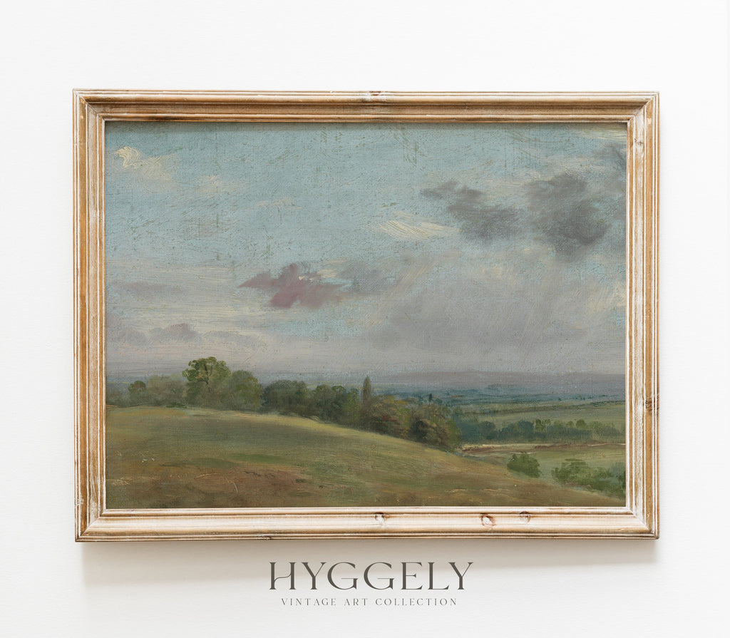 Estampe vintage de paysage de colline L0146