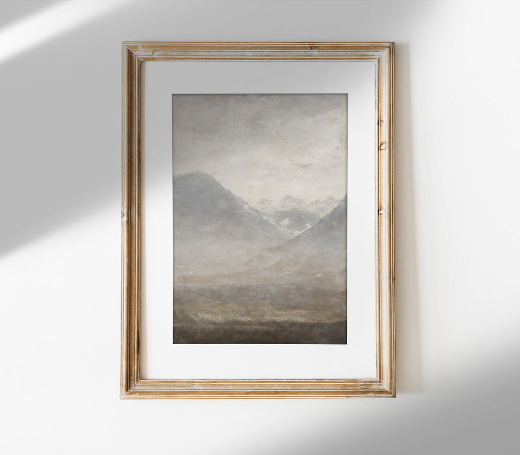 Estampe d'art paysage gris vintage L0200