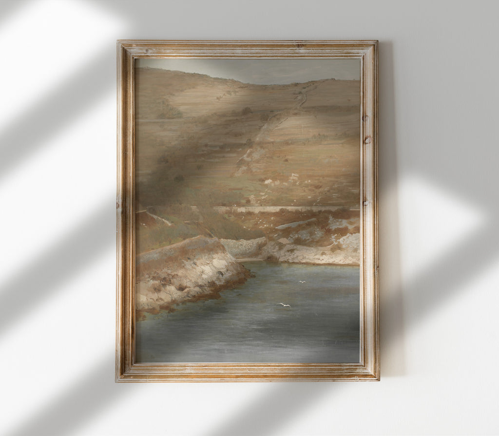 Estampe d'art représentant un paysage côtier ancien L0203