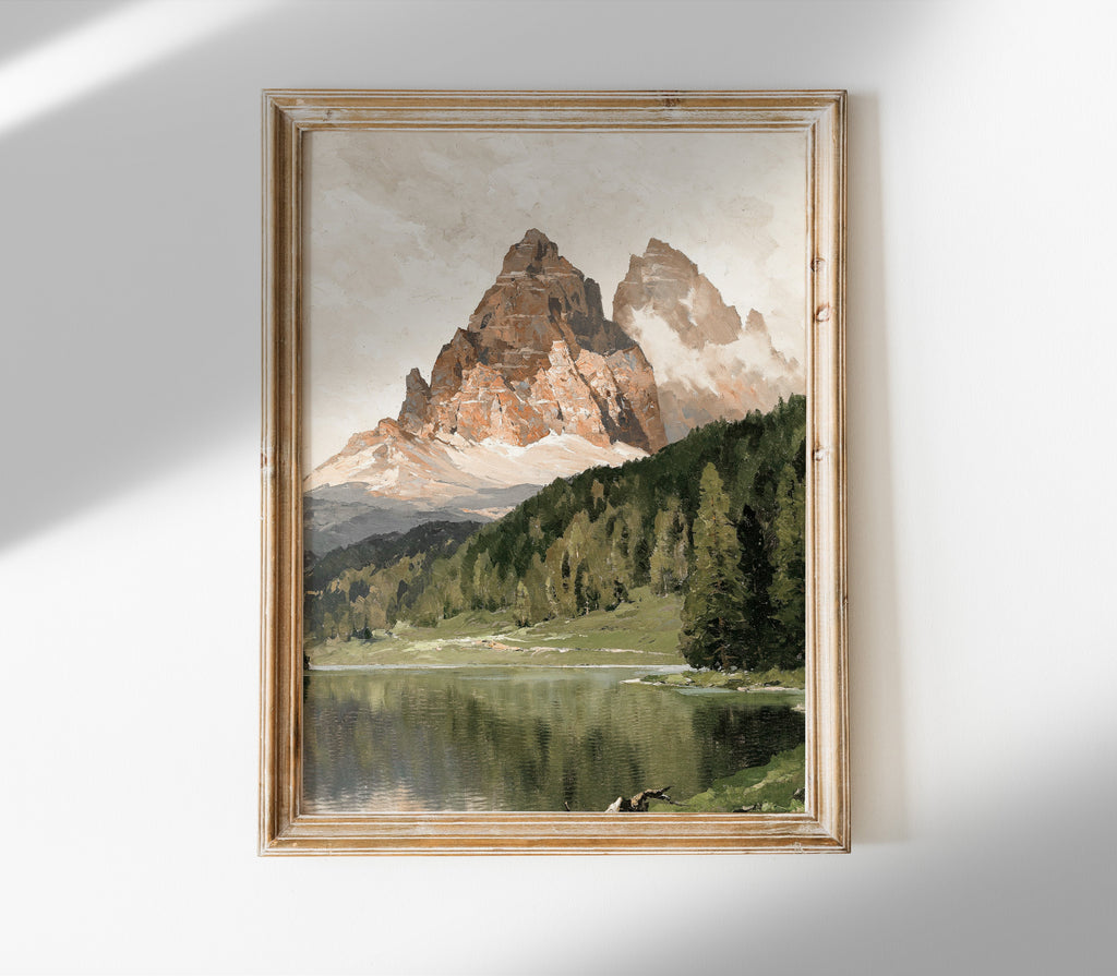 Estampe vintage de paysage de lac de montagne L0205