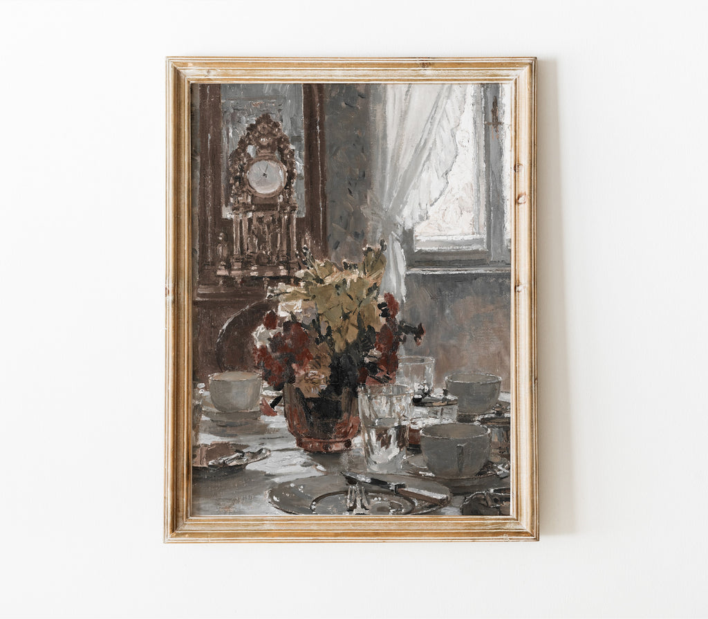 Reproduction d'art d'une nature morte avec un vase floral ancien S0208