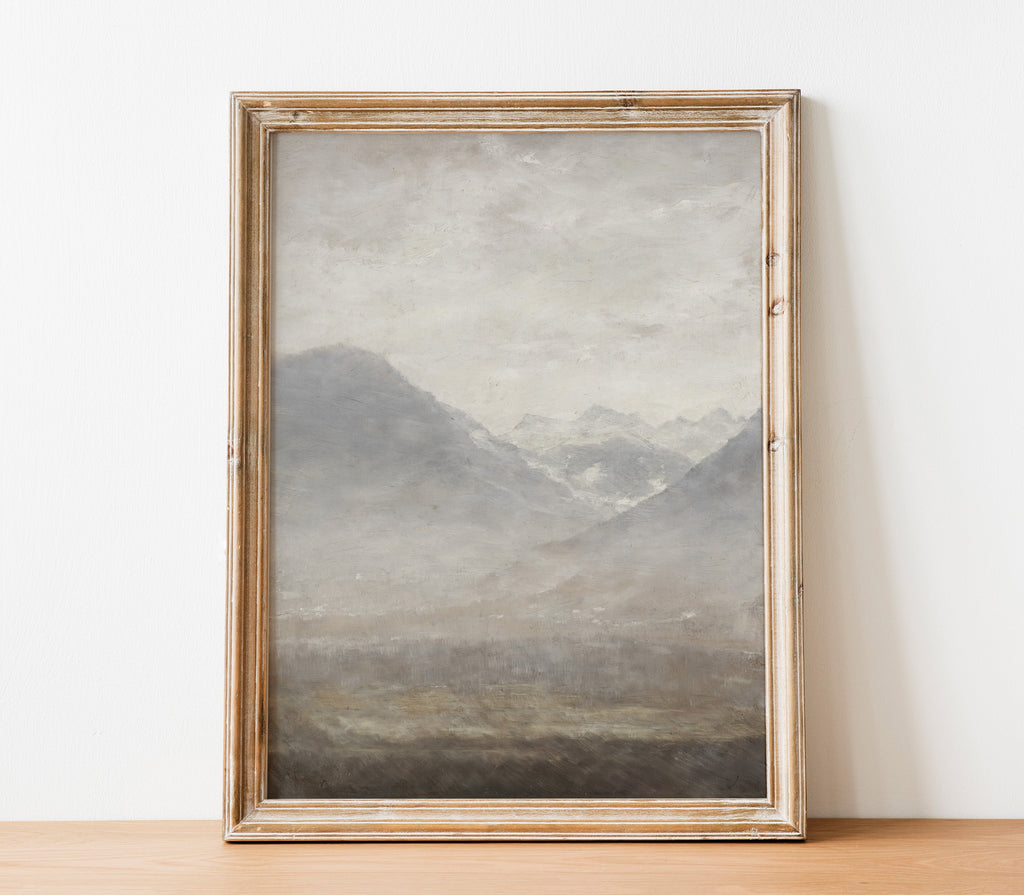 Estampe d'art paysage gris vintage L0200