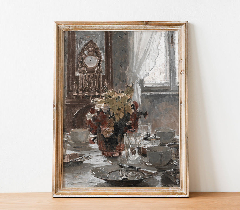 Reproduction d'art d'une nature morte avec un vase floral ancien S0208