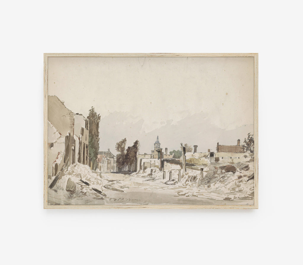 Estampe d'art de paysage neutre vintage L0113