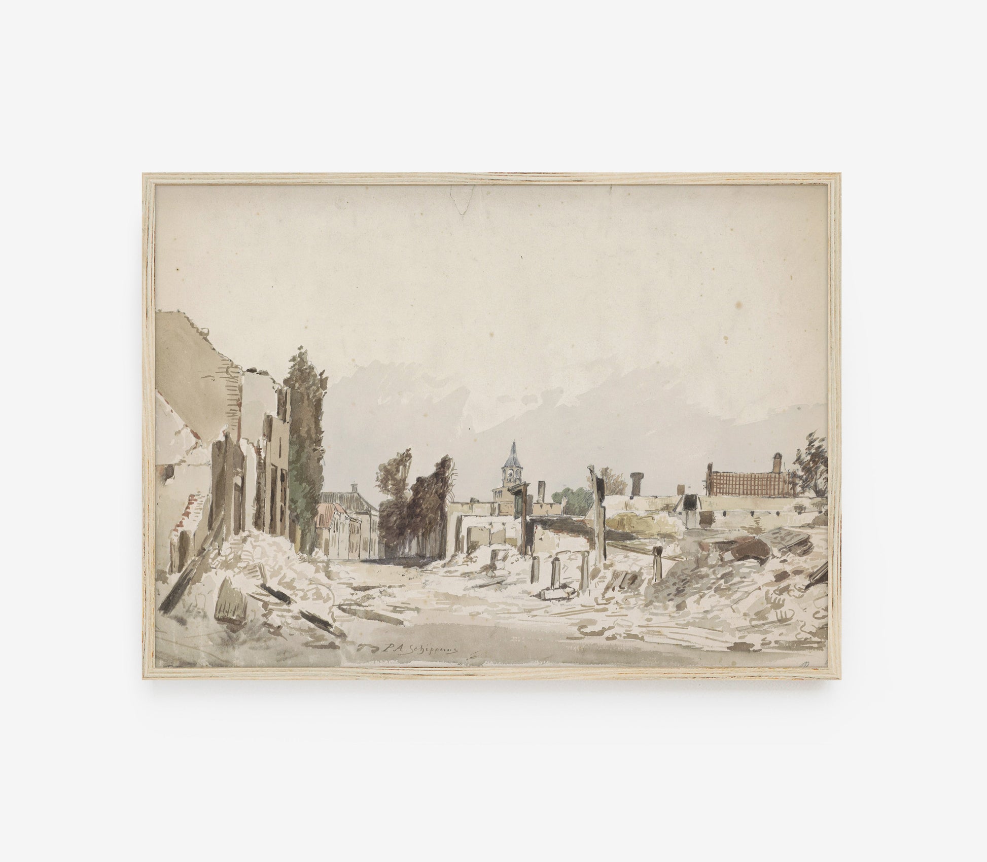 Estampe d'art de paysage neutre vintage L0113