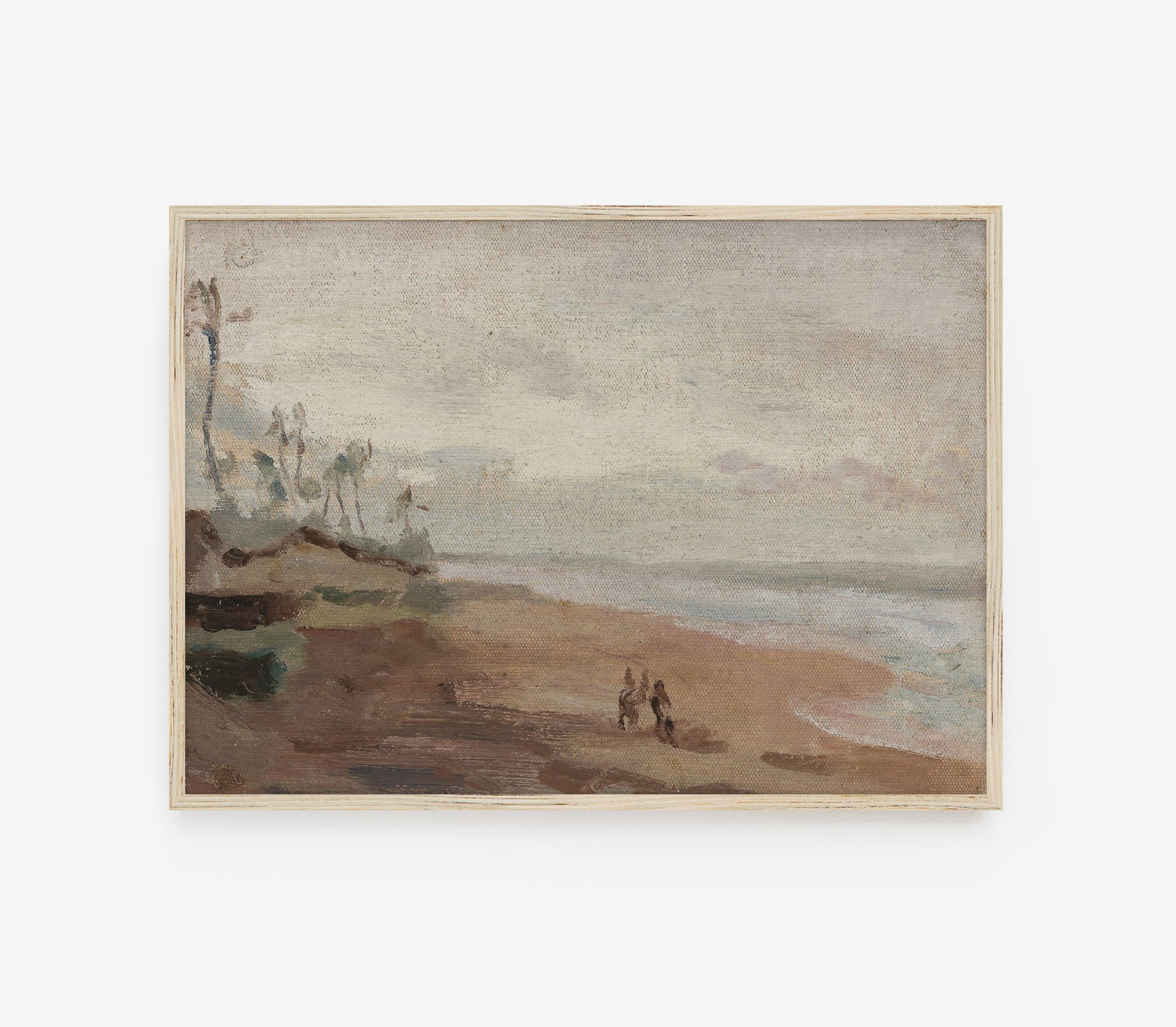Estampe ancienne représentant un paysage de plage couvert L0163