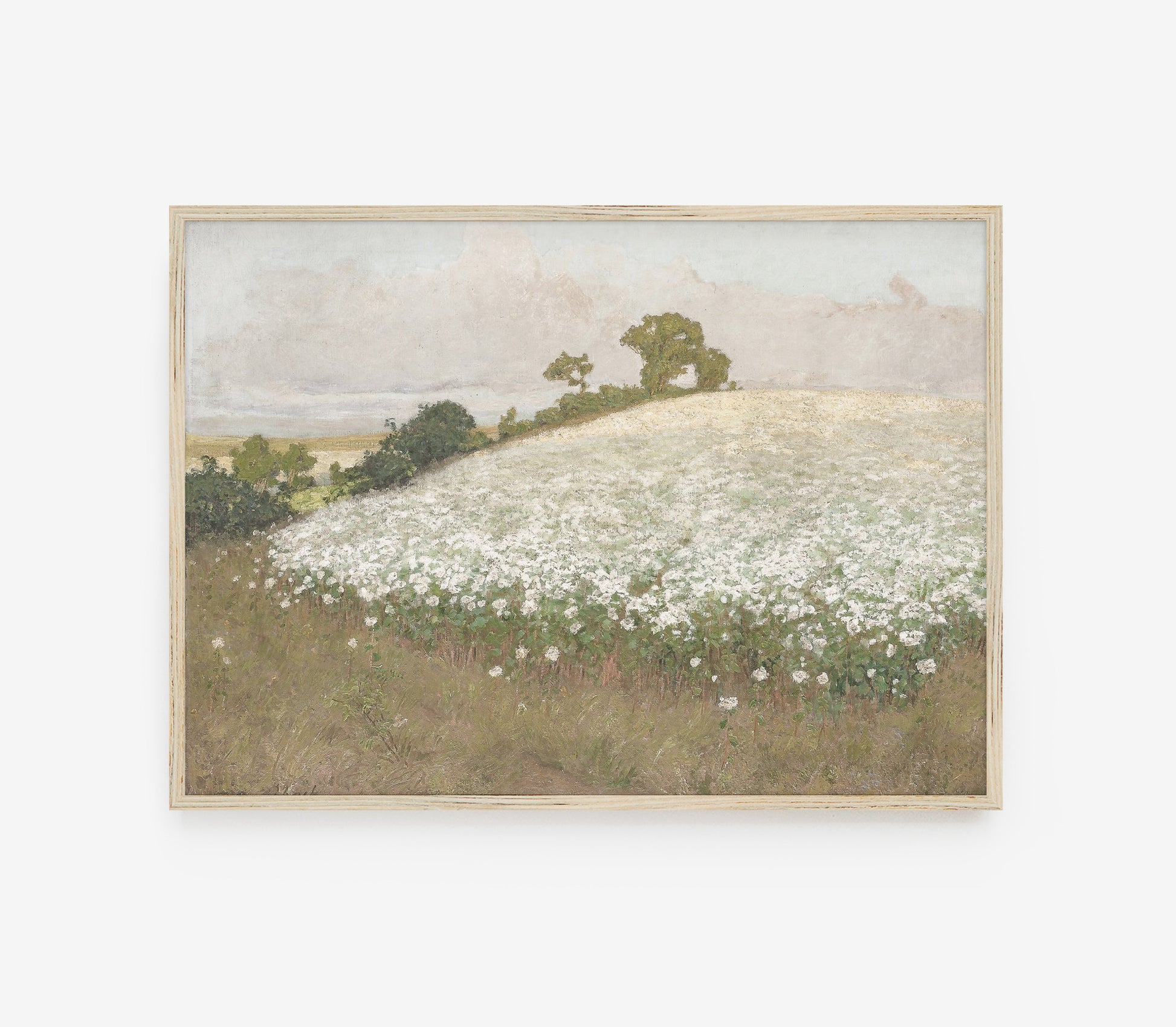 Estampe d'art vintage représentant un paysage de champs fleuris L0215