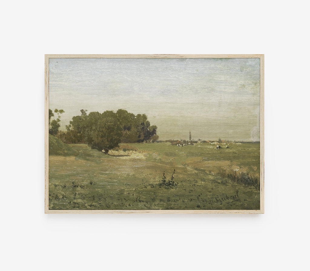 Estampe d'art paysager aux tons terreux vintage L0221A