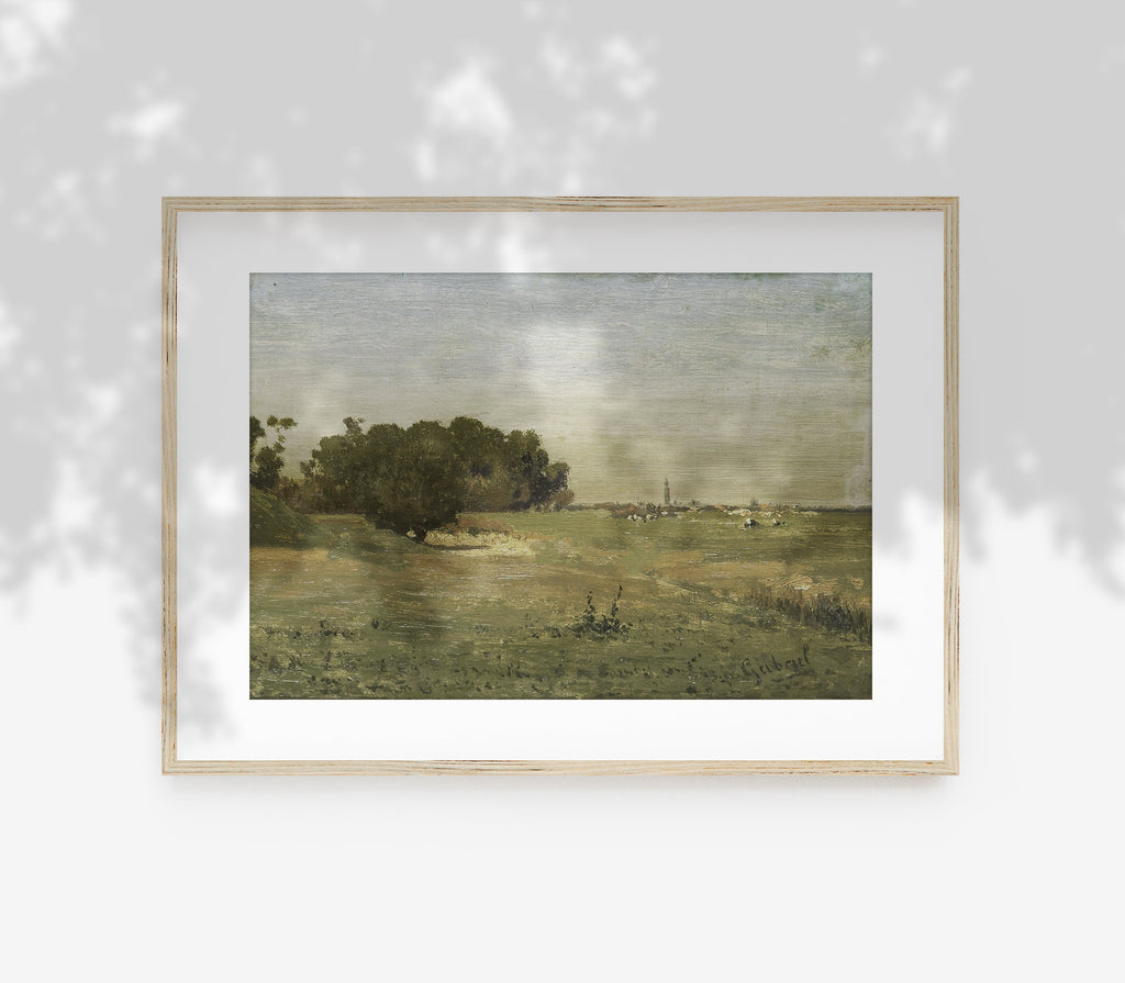 Estampe d'art paysager aux tons terreux vintage L0221A