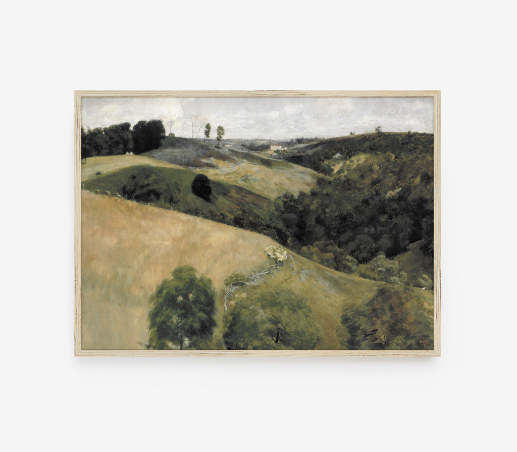 Peinture de paysage vintage | Art de colline aux tons terreux L228