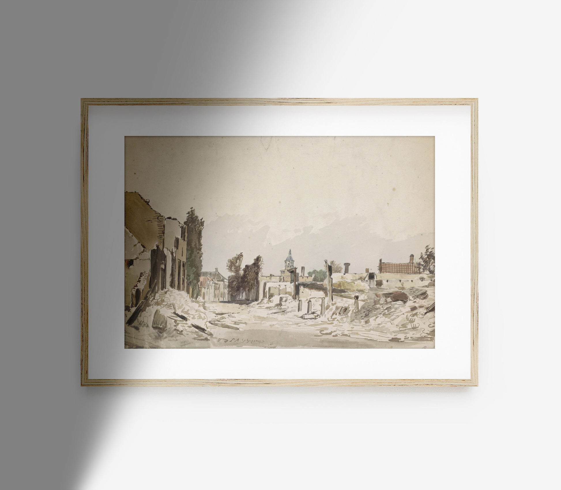 Estampe d'art de paysage neutre vintage L0113