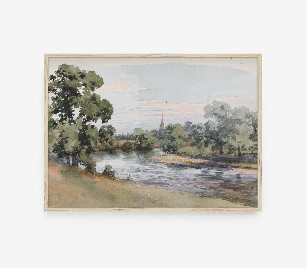 Estampe vintage de paysage fluvial L0128