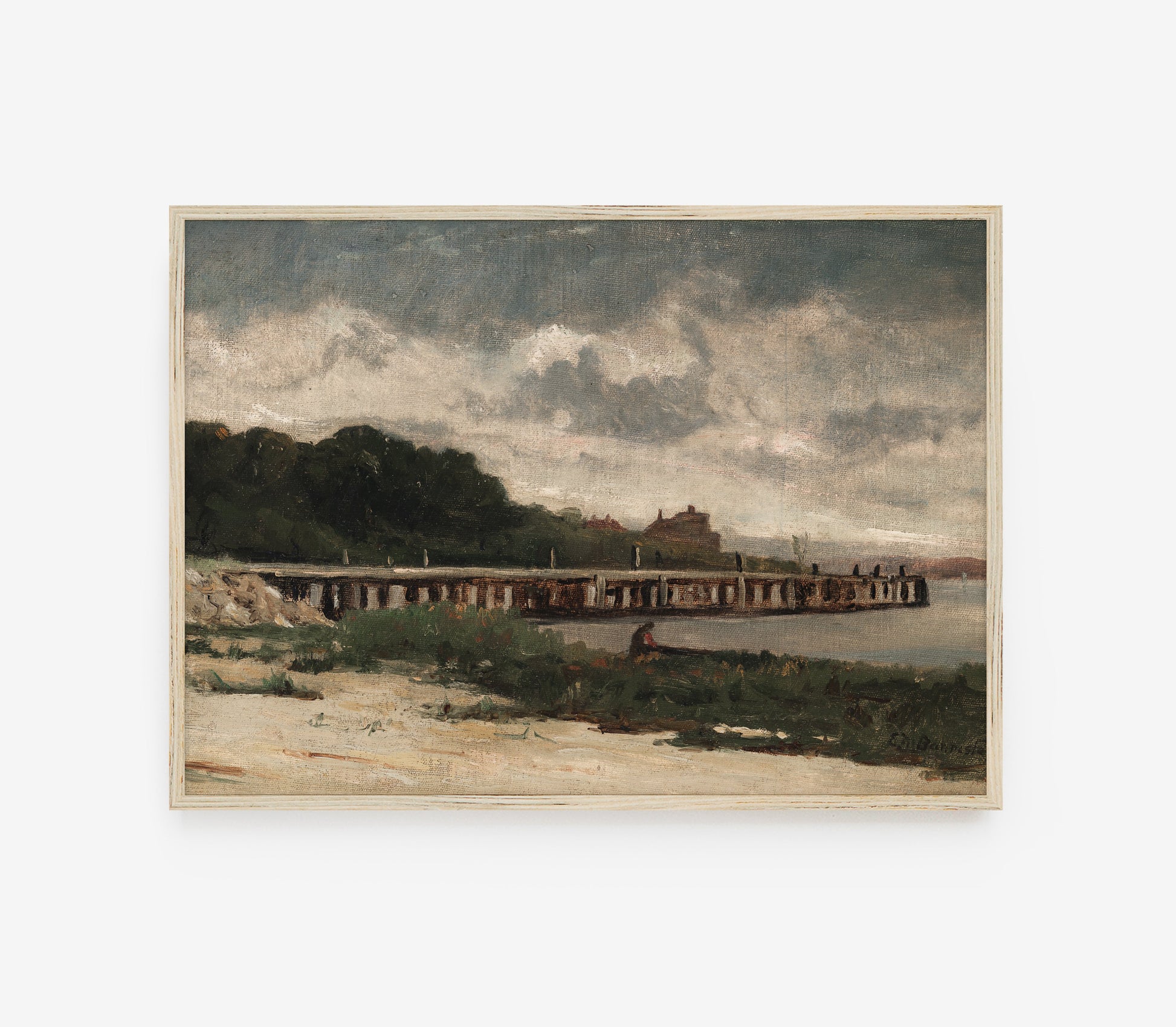 Estampe d'art vintage représentant un paysage marin mélancolique L0130