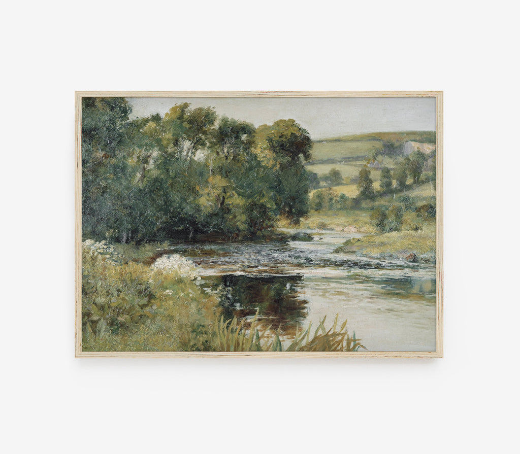 Estampe d'art représentant un paysage de ruisseau de prairie vintage L0136