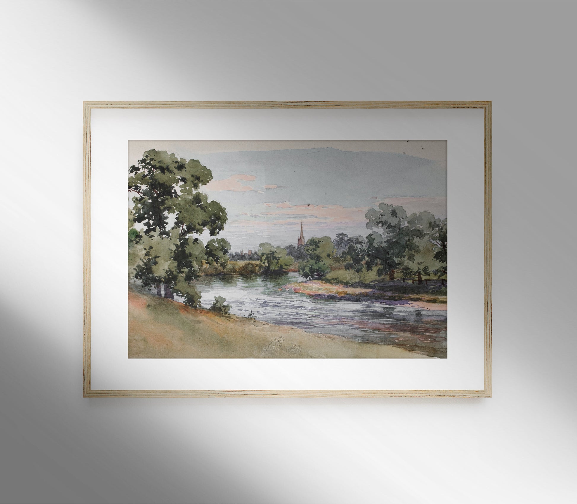 Estampe vintage de paysage fluvial L0128