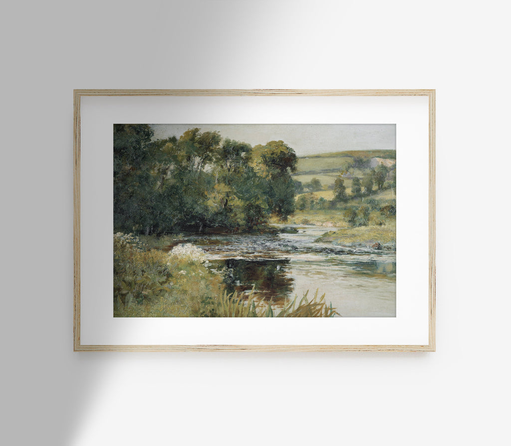 Estampe d'art représentant un paysage de ruisseau de prairie vintage L0136