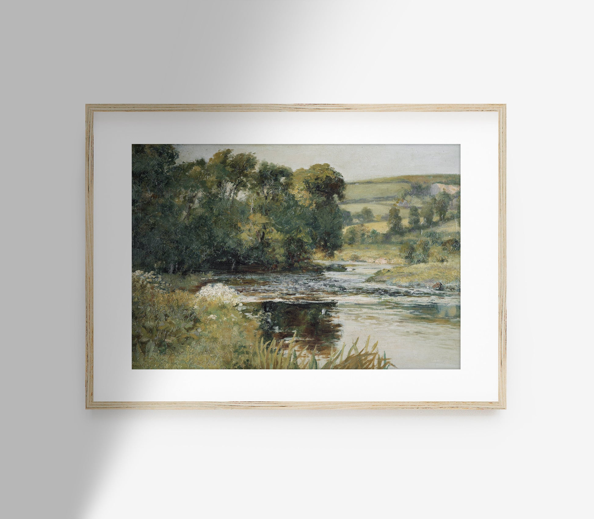 Estampe d'art représentant un paysage de ruisseau de prairie vintage L0136