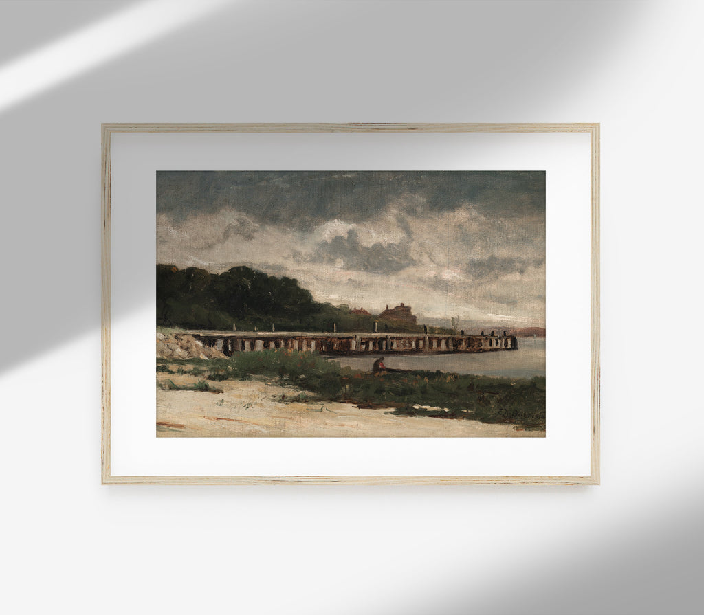 Estampe d'art vintage représentant un paysage marin mélancolique L0130