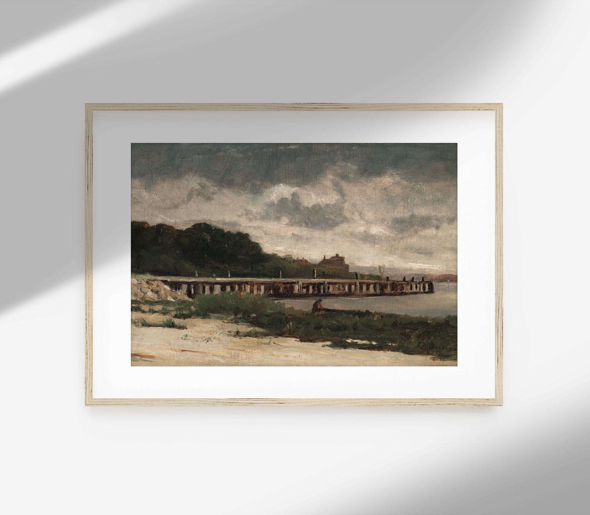 Estampe d'art vintage représentant un paysage marin mélancolique L0130