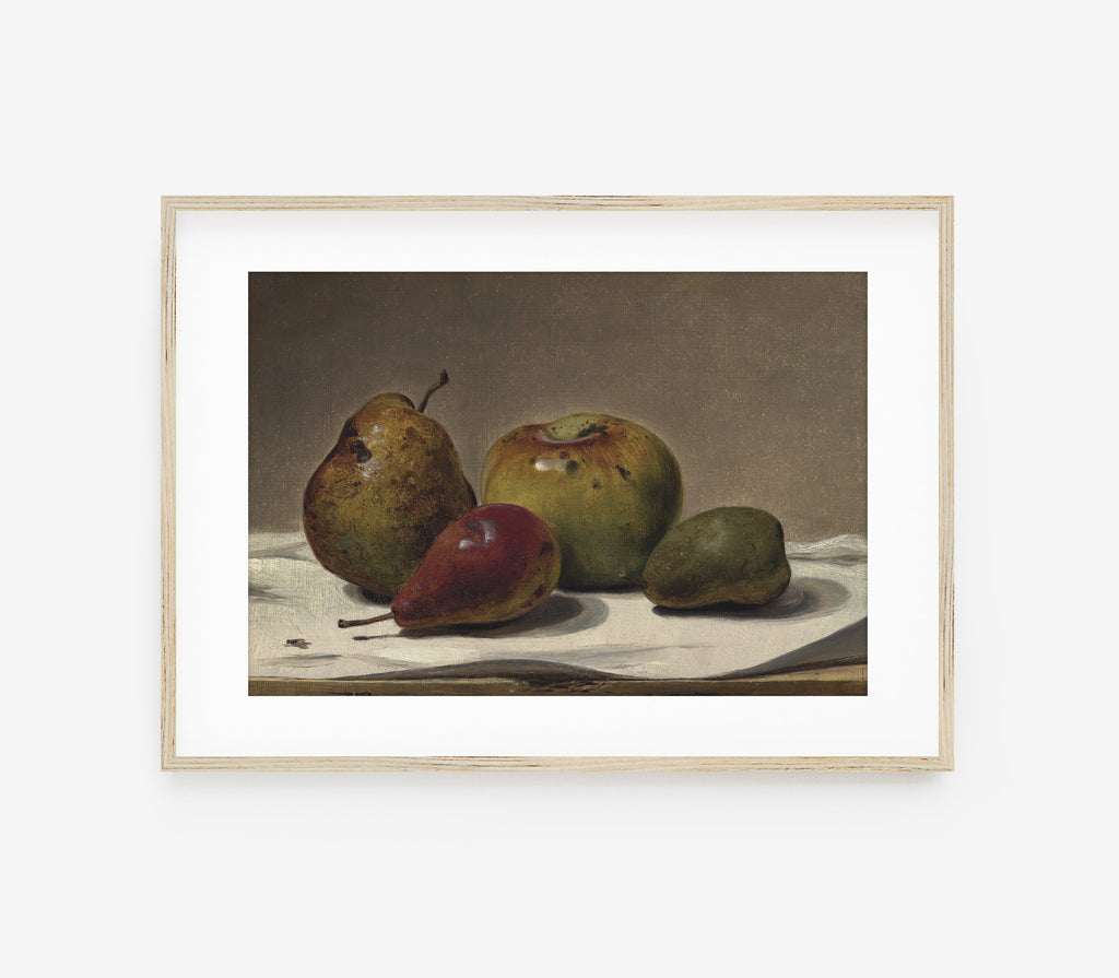 Estampe d'art vintage mélancolique nature morte aux fruits L0150