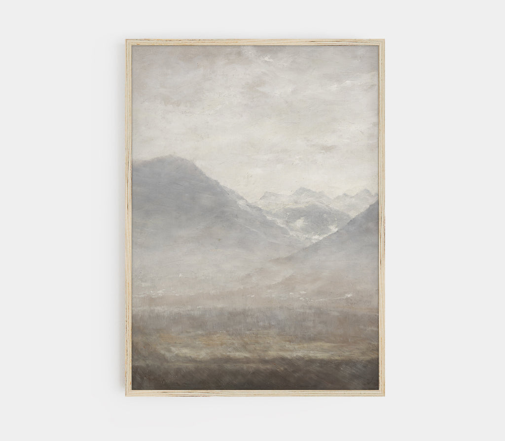 Estampe d'art paysage gris vintage L0200