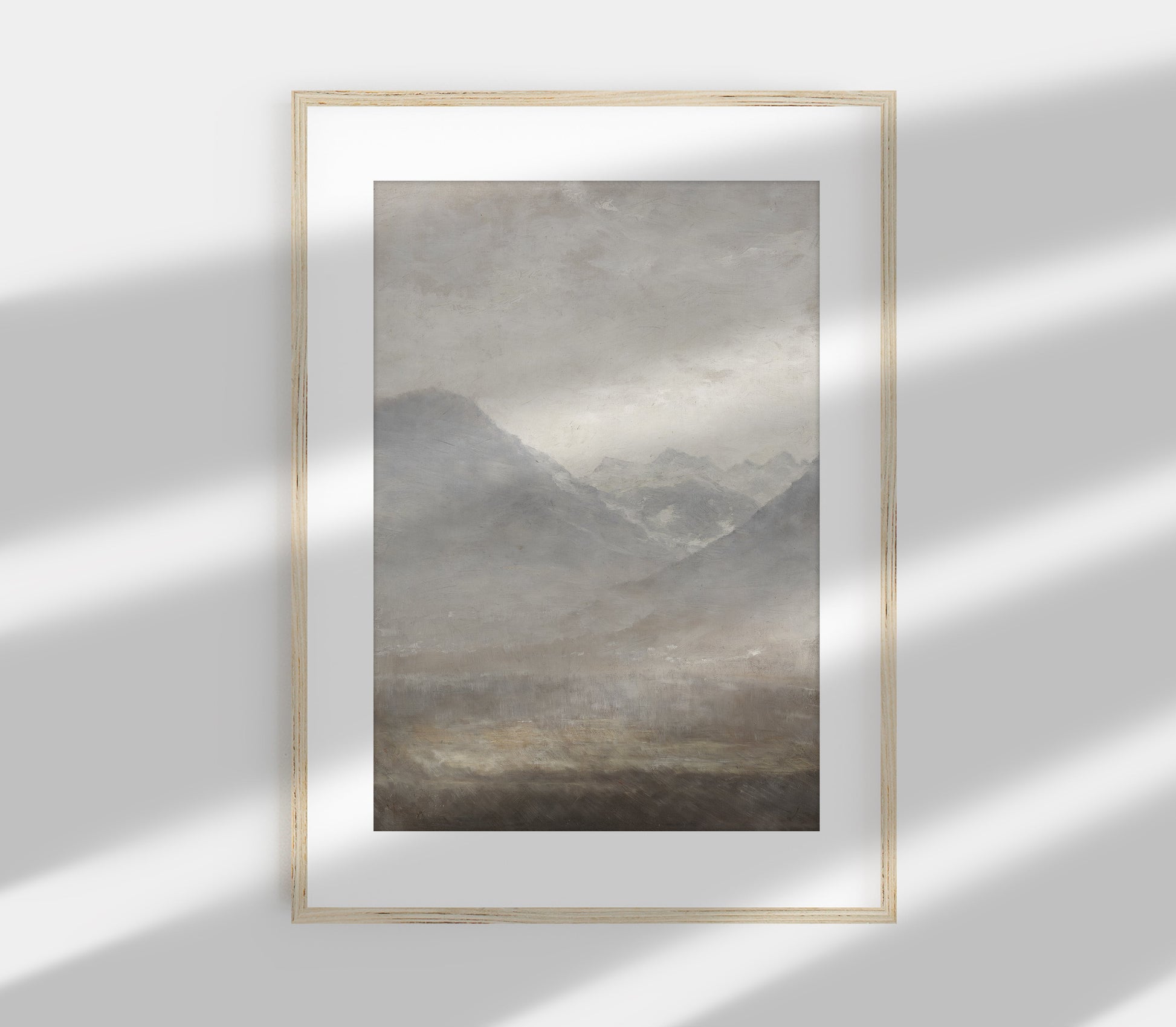 Estampe d'art paysage gris vintage L0200