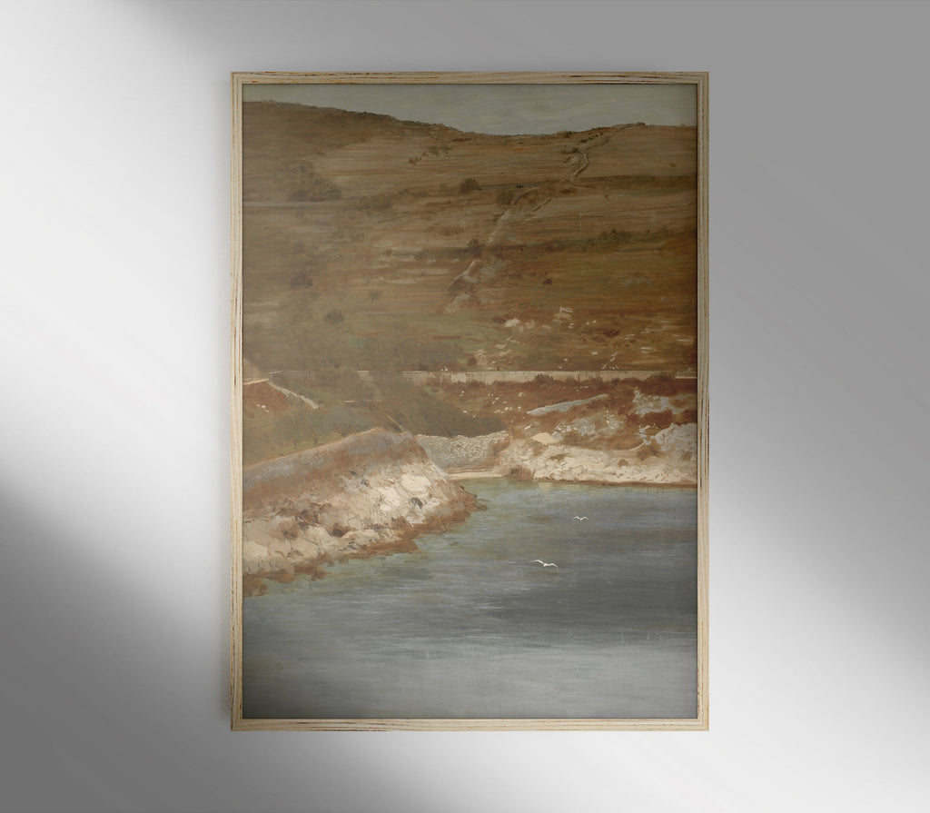 Estampe d'art représentant un paysage côtier ancien L0203