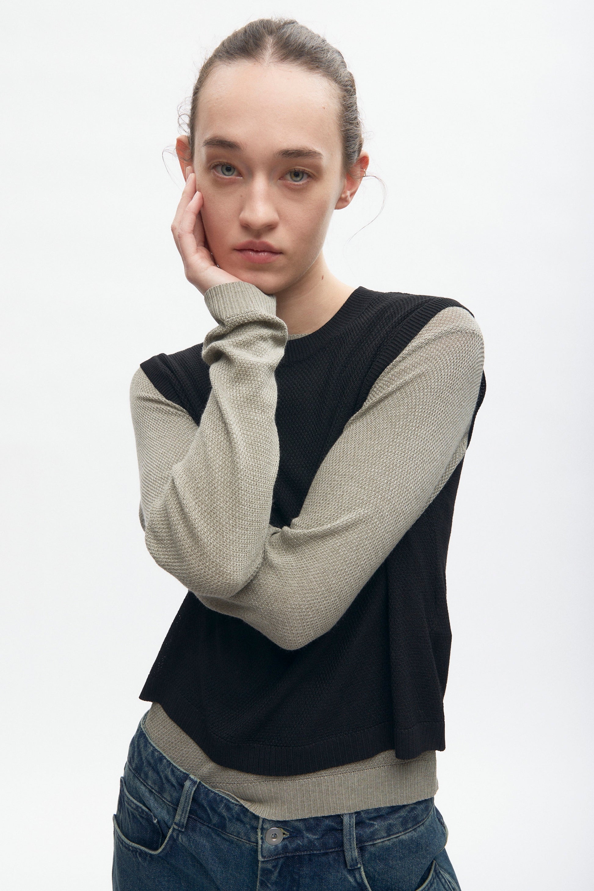 T-shirt sans manches en maille pour femme