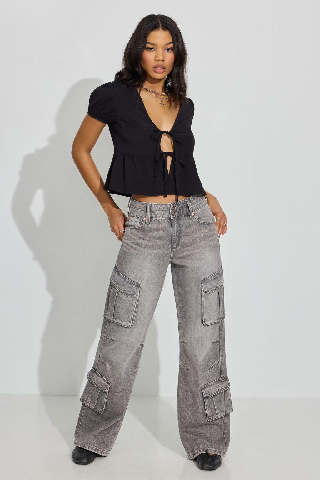 High Rise Wide Cargo Jeans
