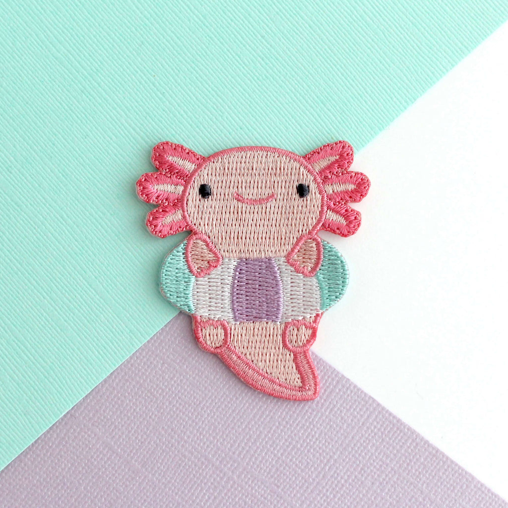 Axolotl in Floatie Embroidered Iron-On Patch
