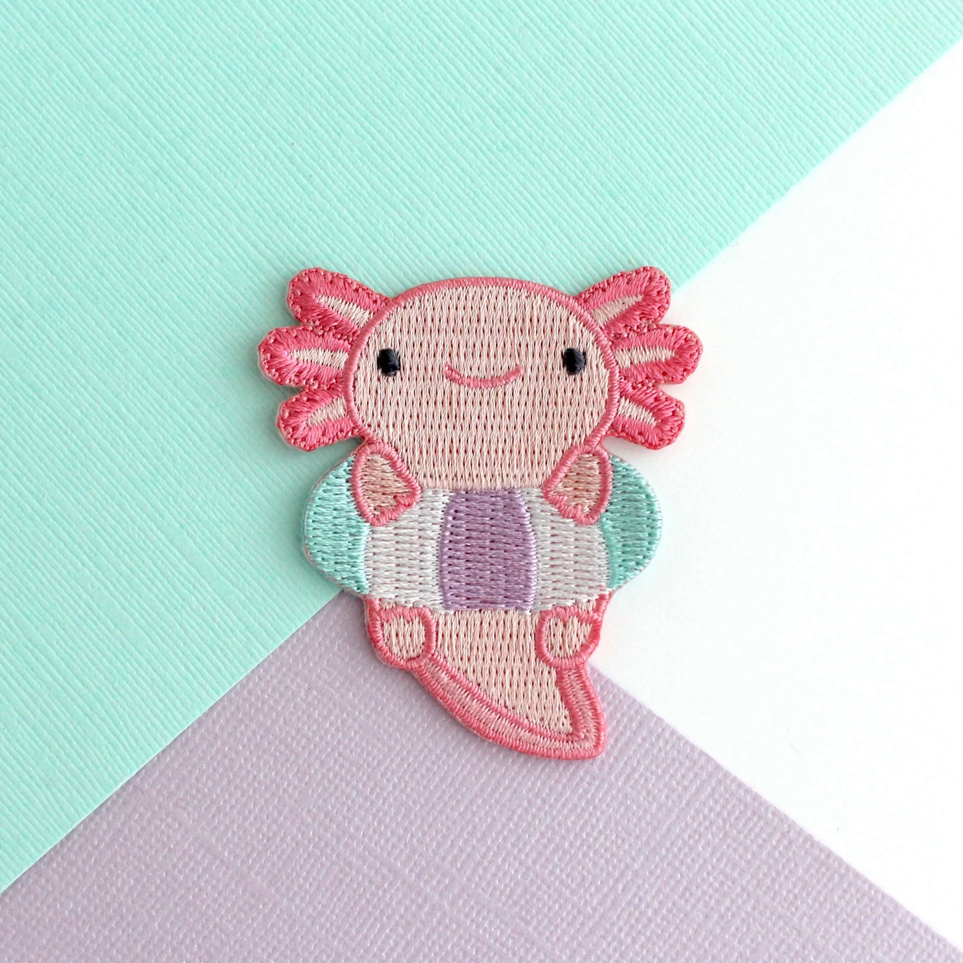 Axolotl in Floatie Embroidered Iron-On Patch