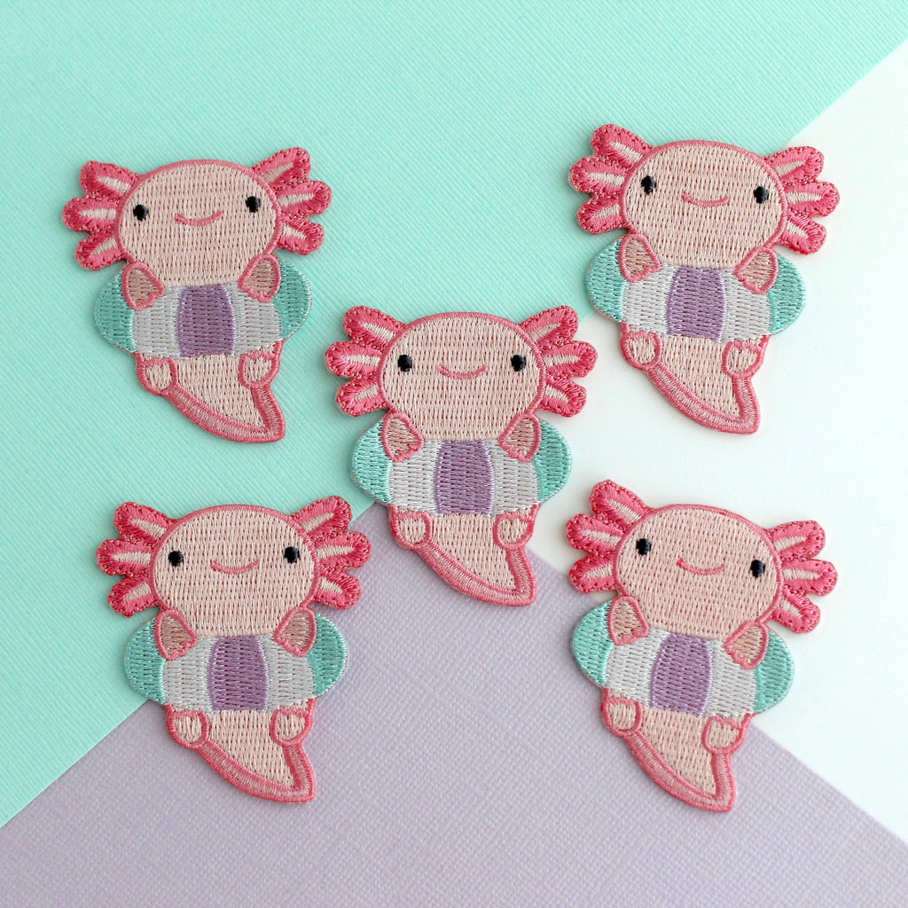 Axolotl in Floatie Embroidered Iron-On Patch