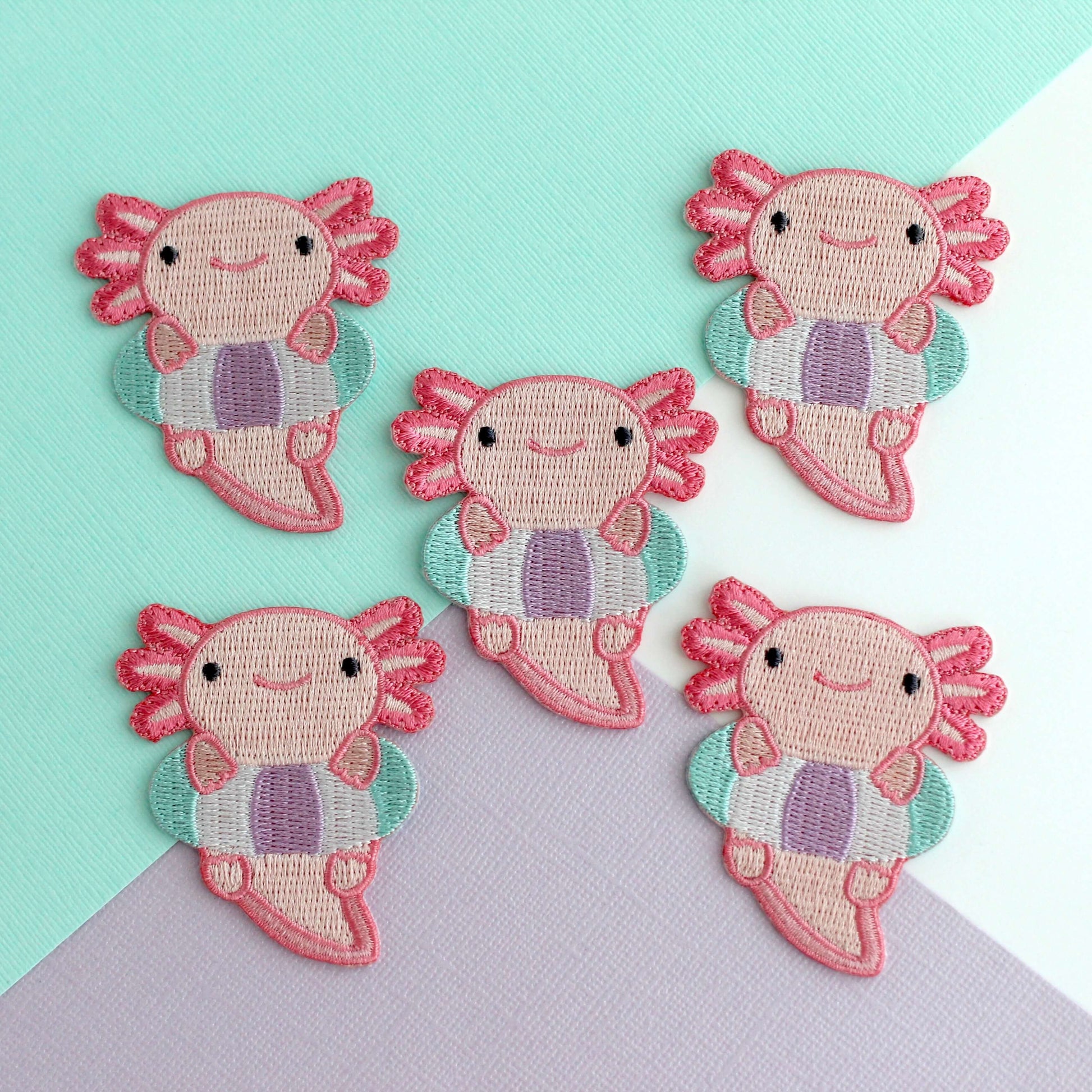 Axolotl in Floatie Embroidered Iron-On Patch