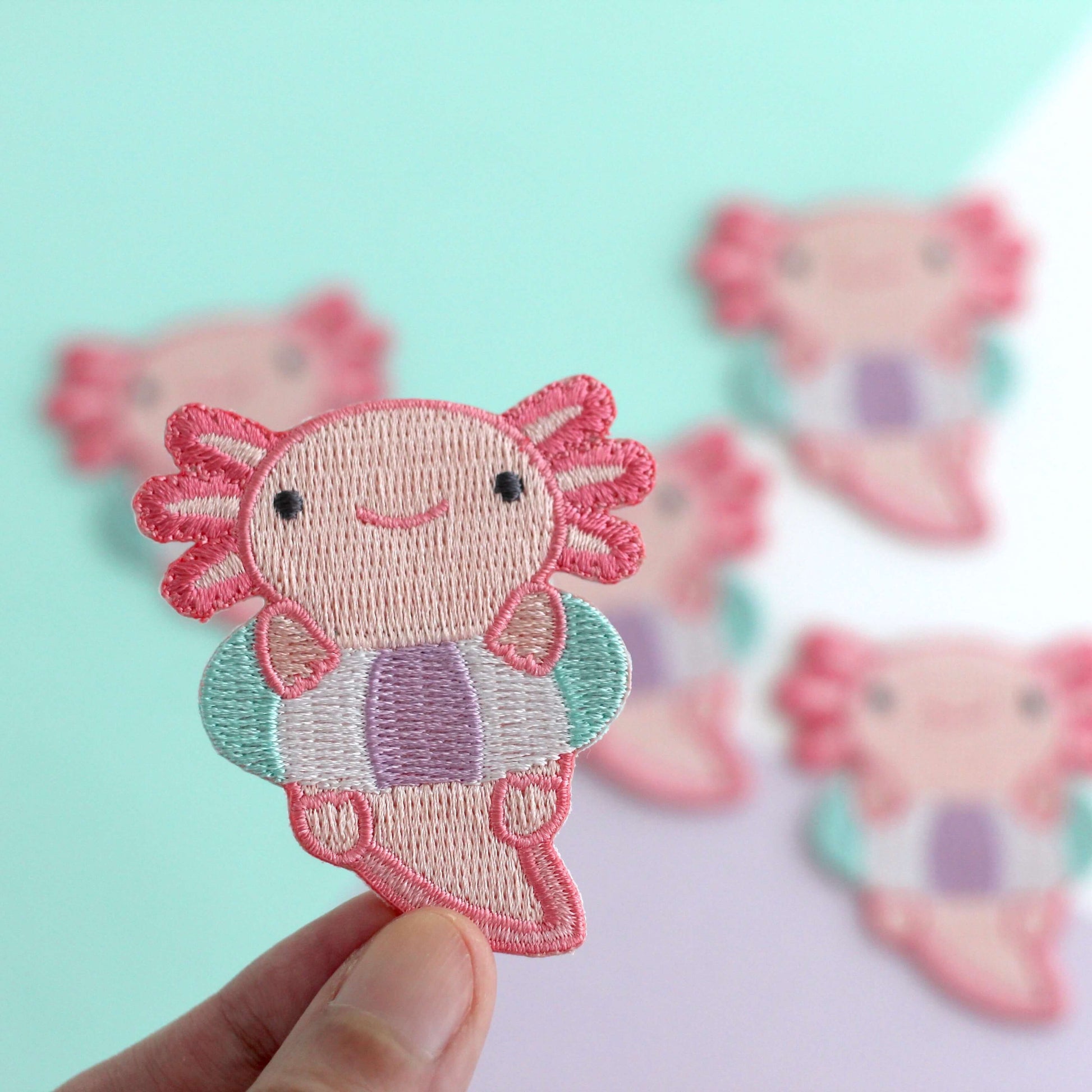 Axolotl in Floatie Embroidered Iron-On Patch