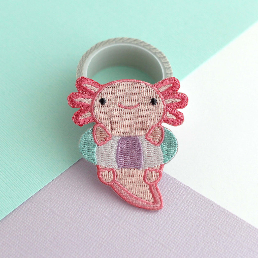 Axolotl in Floatie Embroidered Iron-On Patch