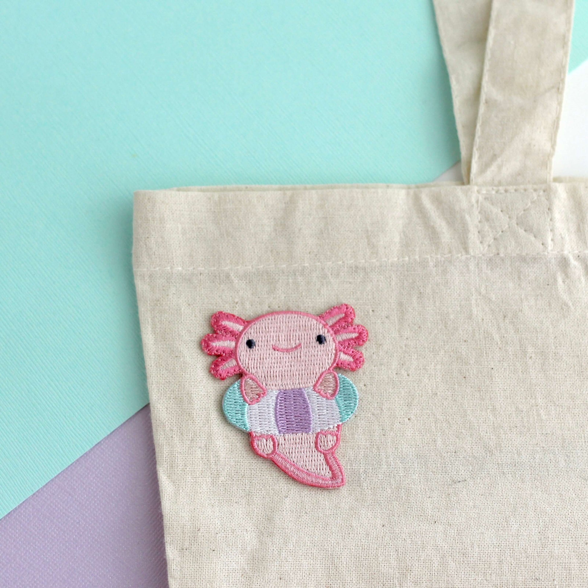 Axolotl in Floatie Embroidered Iron-On Patch