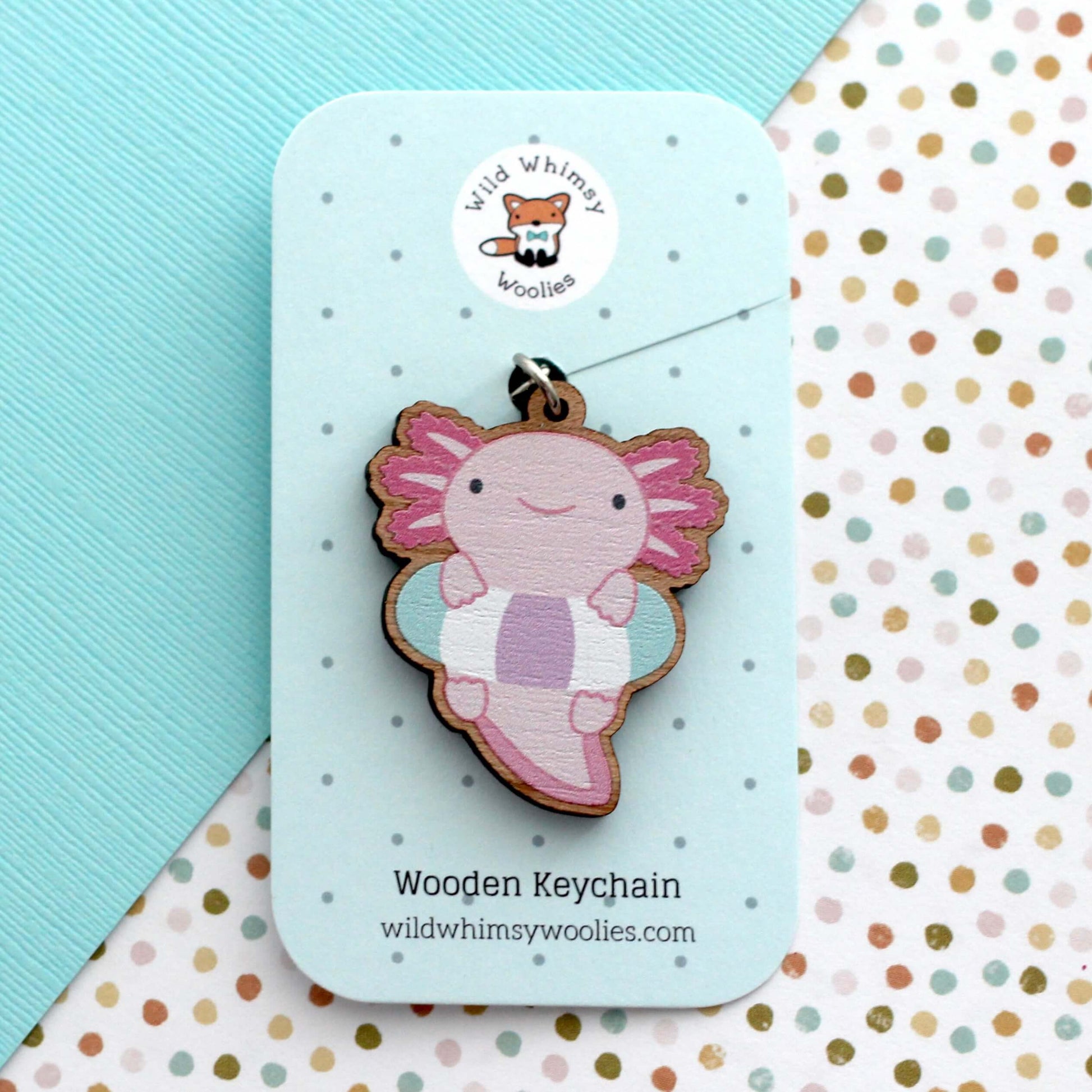Porte-clés en bois Axolotl avec flotteur - Breloque en bois Axolotl