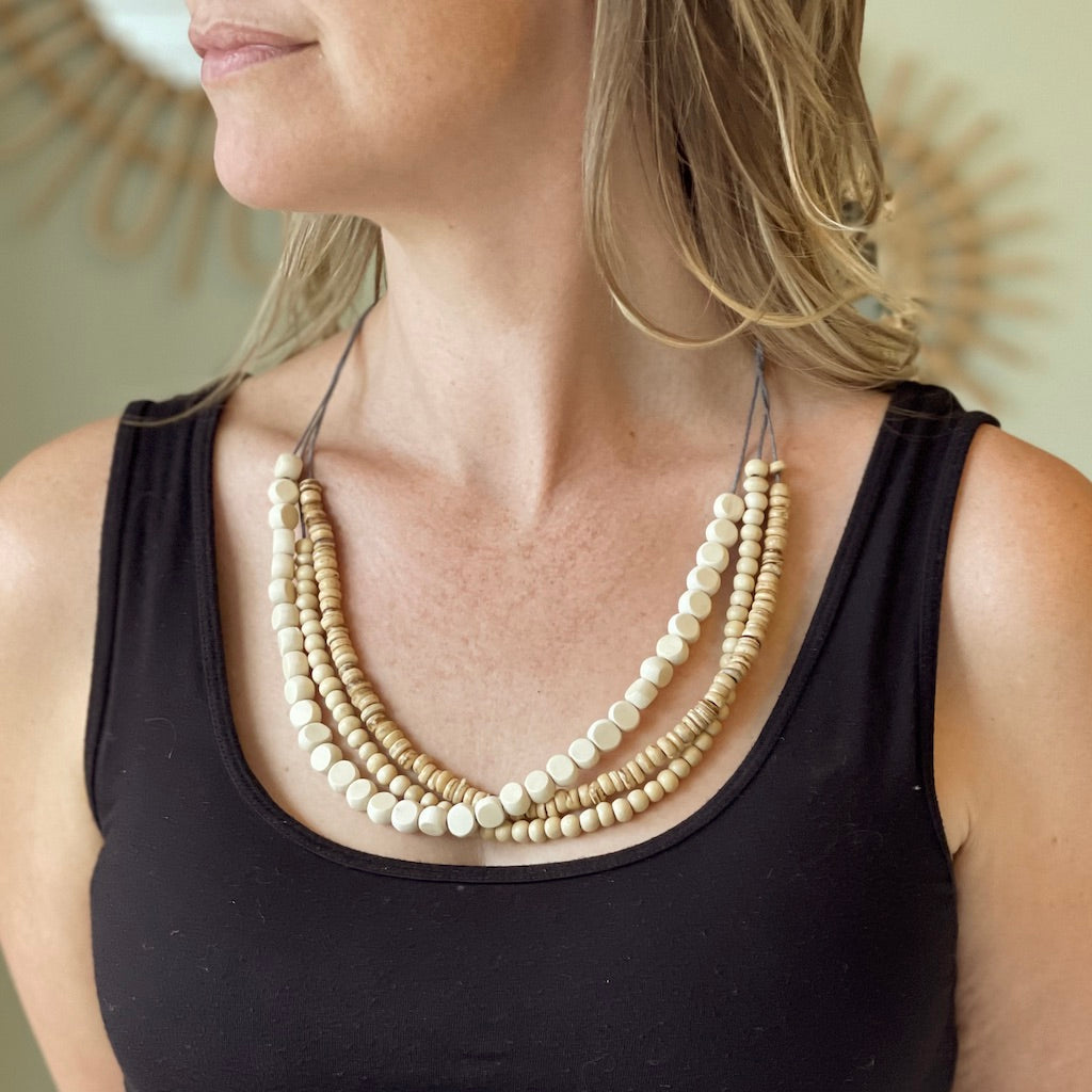 Triple Strand Wooden Necklace