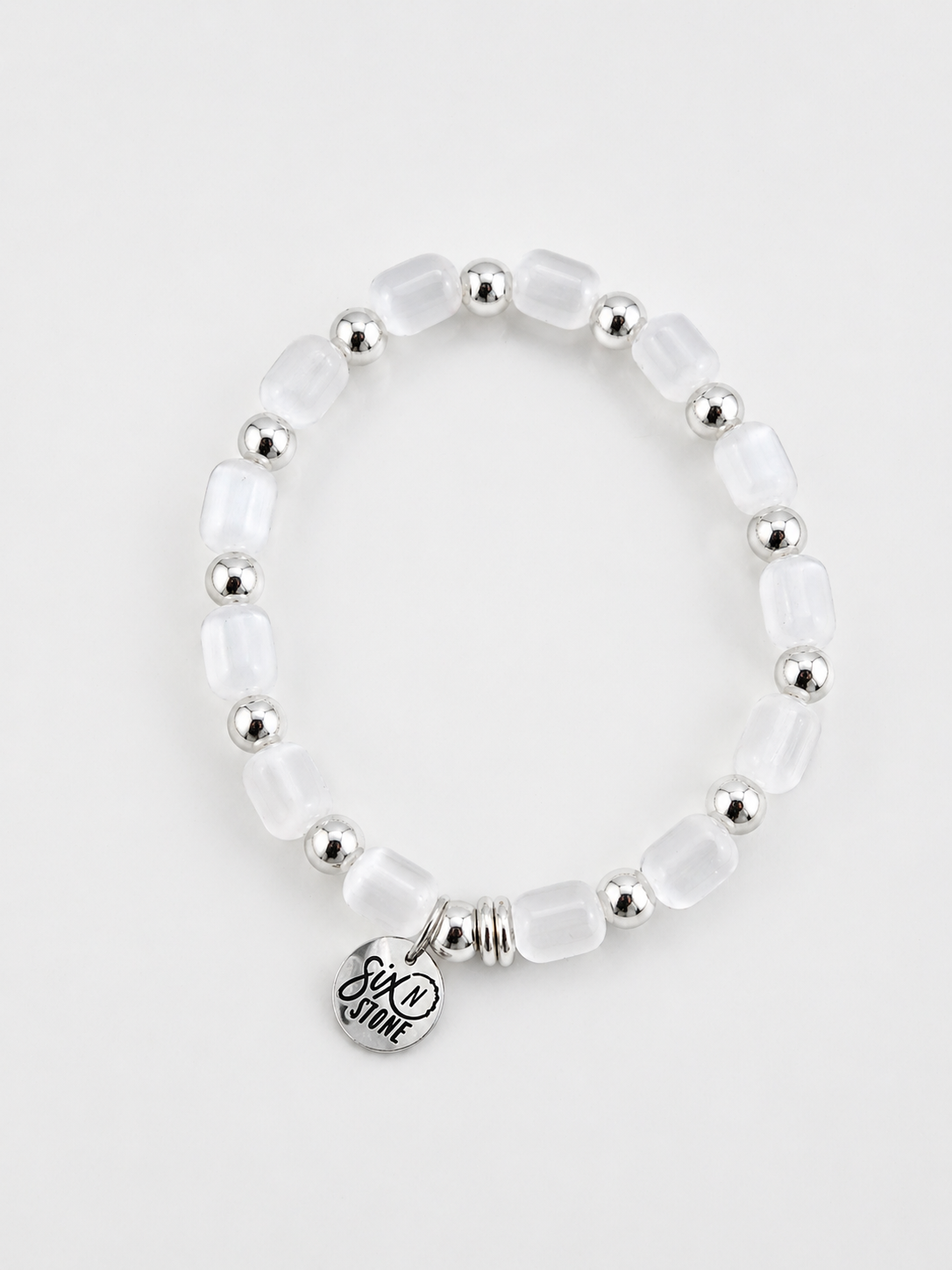 Selenite & Silver Stainless Steel Bracelet