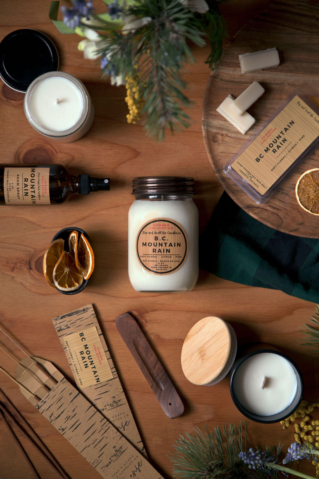 BC Mountain Rain:  wood wick soy candle 8oz